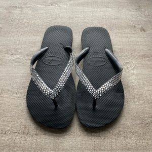 NWOT Swarovski Crystal Black Havaianas Flip Flops